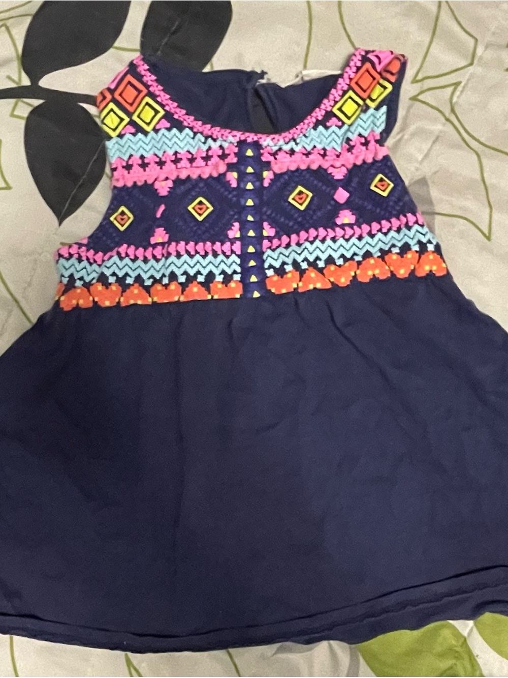 Self Esteem Navy Tank with Neon Embroidered Yoke Size 6